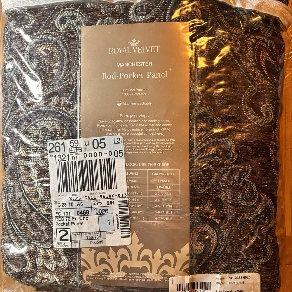 Royal Velvet Manchester Rod Pocket Curtain Panel 50x72 Fine Chocolate Multi